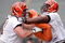 CINCINNATI, OH - MAY 1:  First round draft pick Andre Smith #7 (R) of the Cincinnati Bengals battles with teammate Ryan Madison #61 during rookie minicamp at Paul Brown Stadium on May 1, 2009 in Cincinnati, Ohio.  (Photo by Mark Lyons/Getty Images)