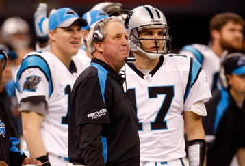 NEW ORLEANS - DECEMBER 28:  Head coach John Fox and quarterback Jake Delhomme #17 of the Carolina Panthers watch a field goal kick against the New Orleans Saints on December 28, 2008 at the Superdome in New Orleans, Louisiana. The Panthers defated the Saints 33-31.  (Photo by Chris Graythen/Getty Images)