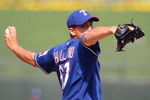 SURPRISE, AZ - MARCH 04:  Relief pitcher Derek Holland #67 of the Texas Rangers pitches against the Kansas City Royals during the spring training game at Surprise Stadium on March 4, 2009 in Surprise, Arizona. The Rangers defeated the Royals 5-3.  (Photo by Christian Petersen/Getty Images)