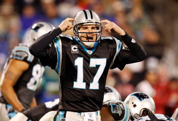 CHARLOTTE, NC - JANUARY 10:  Quarterback Jake Delhomme #17 of the Carolina Panthers reacts during the game against the Arizona Cardinals during the NFC Divisional Playoff Game on January 10, 2009 at Bank of America Stadium in Charlotte, North Carolina.  (Photo by Streeter Lecka/Getty Images)