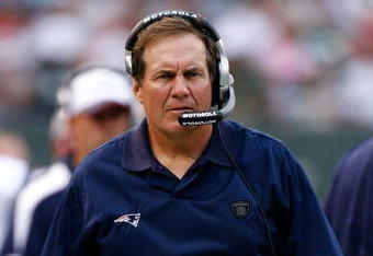 EAST RUTHERFORD, NJ - SEPTEMBER 14:  Head coach Bill Belichick of the New England Patriots paces the sideline against the New York Jets on September 14, 2008 at Giants Stadium in East Rutherford, New Jersey. New England won 19-10.  (Photo by Jarrett Baker/Getty Images)