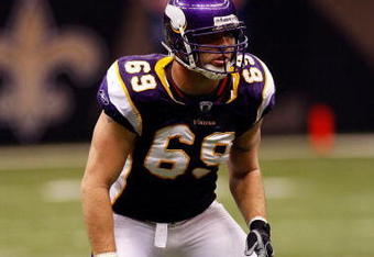 NEW ORLEANS - OCTOBER 06:  Jared Allen #69 of the Minnesota Vikings runs against the New Orleans Saints on October 6, 2008 at the Superdome in New Orleans, Louisiana.  (Photo by Chris Graythen/Getty Images)