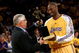 LOS ANGELES, CA - MAY 07: NBA Commissioner David Stern presents Kobe Bryant #24 of the Los Angeles Lakers the MVP Trophy before the start of Game Two of the Western Conference Semifinals against the Utah Jazz during the 2008 NBA Playoffs on May 7, 2008 at Staples Center in Los Angeles, California. NOTE TO USER: User expressly acknowledges and agrees that, by downloading and/or using this Photograph, user is consenting to the terms and conditions of the Getty Images License Agreement. (Photo by Stephen Dunn/Getty Images)*** Local Caption *** Kobe Bryant;David Stern