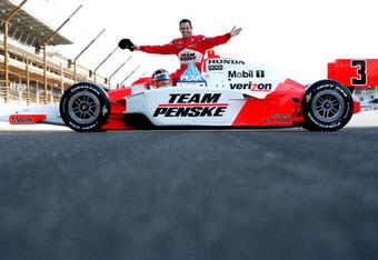 INDIANAPOLIS - MAY 10:  Helio Castroneves, driver of the #3 Team Penske Dallara Honda celebrates Pole Position during qualifying for the IRL IndyCar Series 93rd running of the Indianapolis 500 on May 10, 2009 at the Indianapolis Motor Speedway in Indianapolis, Indiana.  (Photo by Darrell Ingham/Getty Images)