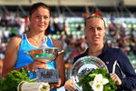 ROME - MAY 09:  Dinara Safina of Russia and Svetlana Kuznetsova of Russia pose with their trophies after Safina won their Singles Final match during day six of the Sony Ericsson WTA Tour Internazionli BNL D'Italia event at Foro Italico on May 9, 2009 in Rome, Italy.  (Photo by Ryan Pierse/Getty Images)