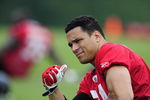 FLOWERY BRANCH, GA - MAY 9: Tight end Tony Gonzalez #88 of the Atlanta Falcons stretches during minicamp at the Falcons Complex on May 9, 2009 in Flowery Branch, Georgia.  (Photo by Paul Abell/Getty Images)