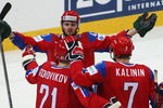 BERN, SWITZERLAND - MAY 10:  Alexander Radulov of Russia celebrates with team-mates after giving his team the lead in the second period during the IIHF World Championship Final between Canada and Russia at the PostFinance Arena on May 10, 2009 in Bern, Switzerland.  (Photo by Mike Hewitt/Getty Images)