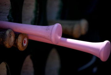 OAKLAND, CA - MAY 10: Pink bats are shown in the dugout for Mothers Day during the Toronto Blue Jays and the Oakland Athletics  Major League Baseball game on May 10, 2009 at the Oakland Coliseum in Oakland, California. (Photo by Jed Jacobsohn/Getty Images)
