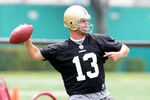SANTA CLARA, CA - MAY 01:  Quarterback Shaun Hill #13 of the San Francisco 49ers throws the ball during the 49ers Minicamp at their training facilities on May 1, 2009 in Santa Clara, California.  (Photo by Jed Jacobsohn/Getty Images)