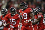 HOUSTON - DECEMBER 01:  DeMeco Ryans #59 of the Houston Texans during play against the Jacksonville Jaguars at Reliant Stadium on December 1, 2008 in Houston, Texas.  (Photo by Ronald Martinez/Getty Images)