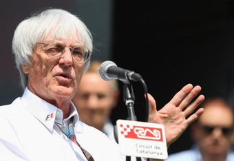 BARCELONA, SPAIN - MAY 08:  F1 supremo Bernie Ecclestone makes a speech before Lewis Hamilton of Great Britain and McLaren Mercedes unveils a commemorative plaque for winning last years F1 World Championship before practice for the Spanish Formula One Grand Prix at the Circuit de Catalunya on May 8, 2009 in Barcelona, Spain.  (Photo by Mark Thompson/Getty Images)