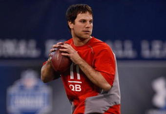 INDIANAPOLIS, IN - FEBRUARY 22:  Quarterback Graham Harrell of Texas Tech passes the football during the NFL Scouting Combine presented by Under Armour at Lucas Oil Stadium on February 22, 2009 in Indianapolis, Indiana. (Photo by Scott Boehm/Getty Images)
