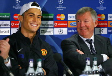 MANCHESTER, ENGLAND - APRIL 06:  Cristiano Ronaldo of Manchester United and Sir Alex Ferguson the manager of Manchester United face the media during a press conference held at Old Trafford on April 6, 2009 in Manchester, England.  (Photo by Alex Livesey/Getty Images)