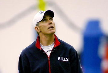 ORCHARD PARK, NY - MAY 01: Dick Jauron, head coach of the Buffalo Bills looks up to a video basket during Buffalo Bills Minicamp at Buffalo Bills Fieldhouse on May 1, 2009 in Orchard Park, New York.  (Photo by Rick Stewart/Getty Images)