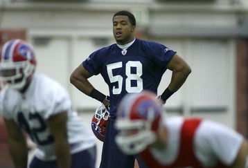 ORCHARD PARK, NY - MAY 01:  Aaron Maybin #58, 2009 first round draft pick of the Buffalo Bills waits in between plays during Buffalo Bills minicamp at the Buffalo Bills Fieldhouse on May 1, 2009 in Orchard Park, New York.  (Photo by Rick Stewart/Getty Images)