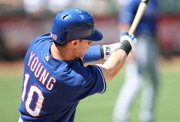 OAKLAND, CA - MAY 07:  Michael Young #10 of the Texas Rangers bats against the Oakland Athletics during a Major League Baseball game on May 7, 2009 at the Oakland Coliseum in Oakland, California.  (Photo by Jed Jacobsohn/Getty Images)