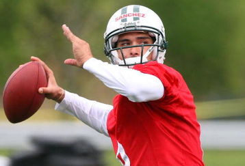 FLORHAM PARK, NJ - MAY 02:  Quarterback Mark Sanchez #6 of the New York Jets throws a pass during minicamp on May 2, 2009 at the Atlantic Health Jets Training Center in Florham Park, New Jersey.  (Photo by Jim McIsaac/Getty Images)