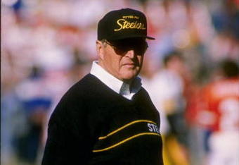 8 Nov 1989:  Head coach Chuck Noll of the Pittsburgh Steelers looks on during a game against the Denver Broncos at Three Rivers Stadium in Pittsburgh, Pennsylvania.  The Broncos won the game 34-7. Mandatory Credit: Tim de Frisco  /Allsport