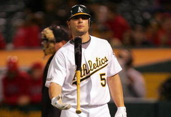 OAKLAND, CA - MAY 04:  Matt Holliday #5 of the Oakland Athletics tosses his bat in the air after he struck out in the eighth inning of their game against the Los Angeles Angels of Anaheim on May 4, 2009 at the Oakland Coliseum in Oakland, California.  (Photo by Ezra Shaw/Getty Images)