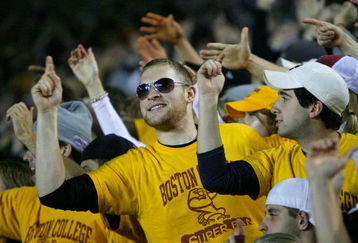 CHESTNUT HILL, MA - NOVEMBER 8: Fans of the Boston College Eagles reacts against the Notre Dame Fighting Irish on November 8, 2008 at Alumni Stadium in Chestnut Hill, Massachusetts.(Photo by Jim Rogash/Getty Images)