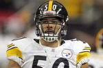 ATLANTA - OCTOBER 22: Larry Foote #50 of the Pittsburgh Steelers jogs on the field during the game against the Atlanta Falcons on October 22, 2006 at the Georgia Dome in Atlanta, Georgia. (Photo by Doug Pensinger/Getty Images)