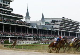 LOUISVILLE, KY - MAY 02:  Jockey Calvin Borel, atop Mine That Bird, rounds turn one in last place during the 135th running of the Kentucky Derby on May 2, 2009 at Churchill Downs in Louisville, Kentucky.  (Photo by Jamie Squire/Getty Images)