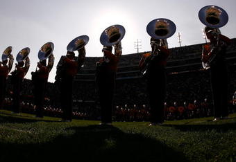 BATON ROUGE, LA - NOVEMBER 22:  Members of the Louisiana State University Tigers Marching Band perform before the game against the Ole Miss Rebels on November 22, 2008 at Tiger Stadium in Baton Rouge, Louisiana.  The Rebels defeated the Tigers 31-13.  (Photo by Chris Graythen/Getty Images)