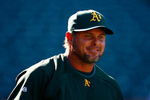 ANAHEIM, CA - APRIL 06:  Jason Giambi #16 of the Oakland Athletics warms up during batting practice prior to the start of the opening day game against the Los Angeles Angels of Anaheim at Angel Stadium on April 6, 2009 in Anaheim, California. The Angels defeated the Athletics 3-0.  (Photo by Jeff Gross/Getty Images)