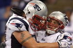 INDIANAPOLIS - NOVEMBER 04:  Wes Welker #83 (R) and Nick Kaczur #77 of the New England Patriots celebrate in the endzone after Welker scored on a 3-yard touchdown reception against the Indianapolis Colts on November 4, 2007 at the RCA Dome in Indianapolis, Indiana. The Patriots won 24-20. (Photo by Andy Lyons/Getty Images)