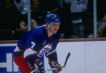 14 Apr 1996:  Leftwinger Keith Tkachuk of the Winnipeg Jets moves down the ice during a game against the Anaheim Mighty Ducks at Arrowhead Pond in Anaheim, California.  The Ducks won the game, 5-2. Mandatory Credit: Glenn Cratty  /Allsport