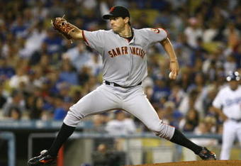 LOS ANGELES, CA - MAY 08:  Barry Zito #75 of the San Francisco Giants throws a pitch against the Los Angeles Dodgers at Dodger Stadium on May 8, 2009 in Los Angeles, California.  (Photo by Jeff Gross/Getty Images)