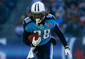 NASHVILLE, TN - DECEMBER 07:  Running back Chris Johnson #28 of the Tennessee Titans rushes against the Cleveland Browns during the game on December 7, 2008 at LP Field in Nashville, Tennessee.  (Photo by Kevin C. Cox/Getty Images)