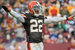 LANDOVER, MD - OCTOBER 19: Defensive back Brandon McDonald #22 of the Cleveland Browns celebrates a missed field goal by the Washington Redskins at the end of the first half on October 19, 2008 at FedEx Field in Landover, Maryland. (Photo by Drew Hallowell/Getty Images)