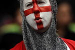 HONG KONG - MARCH 29:  A rugby fan with face painted with the England national colours enjoys day three of the IRB Hong Kong Sevens at Hong Kong Stadium on March 29, 2009 in Hong Kong. (Photo by Victor Fraile/Getty Images)