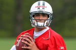 FLORHAM PARK, NJ - MAY 02:  Quarterback Mark Sanchez #6 of the New York Jets throws a pass during minicamp on May 2, 2009 at the Atlantic Health Jets Training Center in Florham Park, New Jersey.  (Photo by Jim McIsaac/Getty Images)