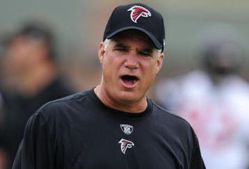 FLOWERY BRANCH, GA - MAY 9: Head coach Mike Smith of the Atlanta Falcons yells during minicamp at the Falcons Complex on May 9, 2009 in Flowery Branch, Georgia. (Paul Abell/Getty Images)