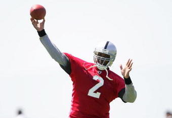 ALAMEDA, CA - MAY 08:  JaMarcus Russell #2 of the Oakland Raiders throws the ball during the Raiders minicamp at the team's permanent training facility on May 8, 2009 in Alameda, California.  (Photo by Ezra Shaw/Getty Images)