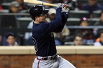 NEW YORK - MAY 11:  Matt Diaz #23 of the Atlanta Braves connects for a two run double in the seventh inning against the New York Mets on May 11, 2009 at Citi Field in the Flushing neighborhood of the Queens borough of New York City.  (Photo by Jim McIsaac/Getty Images)