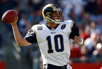 FOXBORO, MA - OCTOBER 26:  Marc Bulger #10 of the St. Louis Rams throws against the New England Patriots   at Gillette Stadium on October 26, 2008 in Foxboro, Massachusetts. (Photo by Jim Rogash/Getty Images)
