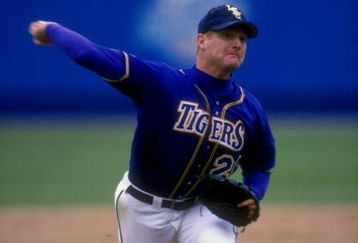 4 Jun 1998: Pitcher Jake Esteves #28 of the  Louisiana State Tigers throws during the College World Series game against the USC Trojans at Rosenblatt Stadium in Omaha, Nebraska. USC defeated LSU 5-4. Mandatory Credit: Vincent Laforet  /Allsport