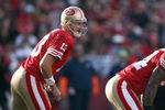 SAN FRANCISCO - DECEMBER 28:  Quarterback Shaun Hill #13of the San Francisco 49ers yells the play during the game against the Washington Redskins at Candlestick Park on December 28, 2008 in San Francisco, California. (Photo by: Jonathan Ferrey/Getty Images)