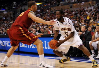 LOS ANGELES, CA - MARCH 14:  Guard James Harden #13 of the Arizona State Sun Devils drives against guard Daniel Hackett #13 of the USC Trojans in the Pacific Life Pac-10 Men's Basketball Tournament Championship Game at the Staples Center on March 14, 2009 in Los Angeles, California.  (Photo by Harry How/Getty Images)