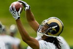EARTH CITY, MO - MAY 2: Laurent Robinson #11 of the St. Louis Rams catches a pass during a mini camp on May 2, 2009 at the Russell Training Center in Earth City, Missouri.  (Dilip Vishwanat/Getty Images)