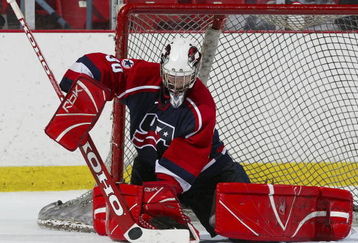 LAKE PLACID, NY - AUGUST 11:  Jeff Zatkoff #30 of the USA makes a save against Finland during USA Hockey's National Junior Evaluation Camp on August 11, 2006 at Herb Brooks Arena in Lake Placid, New York.  (Photo by Jim McIsaac/Getty Images)