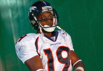 KANSAS CITY - SEPTEMBER 28:  Eddie Royal #19 of the Denver Broncos walks down the tunnel before the game against the Kansas City Chiefs on September 28, 2008 at Arrowhead Stadium in Kansas City, Missouri. The Chiefs defeated the Broncos 33-19.  (Photo by: Jamie Squire/Getty Images)