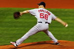 CLEVELAND - OCTOBER 18:  Closing pitcherJonathan Papelbon #58 of the Boston Red Sox delivers against the Cleveland Indians during Game Five of the American League Championship Series at Jacobs Field on October 18, 2007 in Cleveland, Ohio.  The Red Sox won the game 7-1 making the series 3-2.  (Photo by Jim McIsaac/Getty Images)