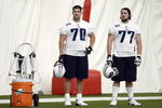 NASHVILLE, TN - MAY 1: Troy Kropog #70 and Ryan Durand #77 of the Tennessee Titans take a break in the action during the Tennessee Titans Minicamp on May 1, 2009 at Baptist Sports Park in Nashville, Tennessee. (Photo by Joe Murphy/Getty Images)