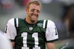 EAST RUTHERFORD, NJ - AUGUST 23:  Kellen Clemens #11 of the New York Jets smiles on the sidelines during a preseason NFL game against the New York Giants at Giants Stadium in the Meadowlands on August 23, 2008 in East Rutherford, New Jersey.  (Photo by Jeff Zelevansky/Getty Images) 