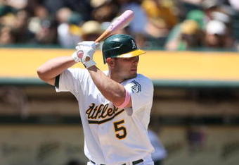OAKLAND, CA - MAY 10:  Matt Holliday #5 of the Oakland Athletics bats against the Toronto Blue Jays during a Major League Baseball game on May 10, 2009 at the Oakland Coliseum in Oakland, California.  (Photo by Jed Jacobsohn/Getty Images)