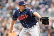 NEW YORK - APRIL 19: Carl Pavano #44 of the Cleveland Indians pitches against the New York Yankees at Yankee Stadium on April 19, 2009 in the Bronx borough of New York City. (Photo by Ezra Shaw/Getty Images)
